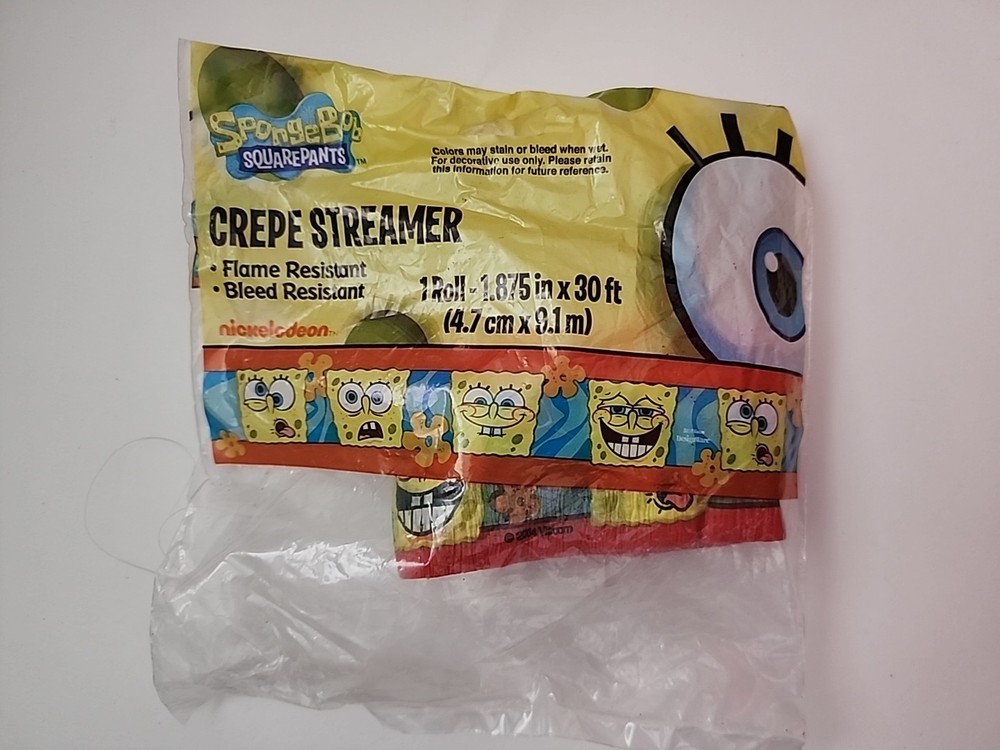 Spongebob Crepe Streamer 1 Roll Nickelodeon Party Decoration 30ft