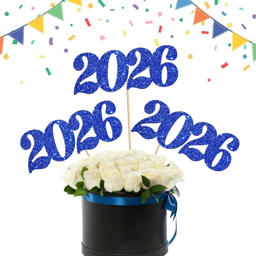 2026 Centerpiece Sticks 12pcs Blue Glitter Number 2026 Centerpieces for Table