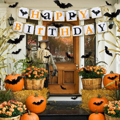 Halloween Party Decorations – Orange Black Latex Balloons, Happy Birthday Banner