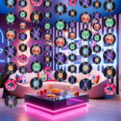 6PCS Rock and Roll Party Decorations, Retro Vinyl Records Banners, Colorful Musi