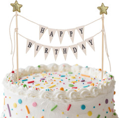 Happy Birthday Flag Banner Cake Topper, Handmade Pennant & Star Garland Birthday