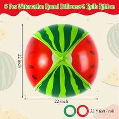 Watermelon round Balloons, 6 Pcs Watermelon Foil Balloons, Large Sweet Fruit Myl