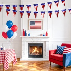 4 Pack American Flag Pennant Banner Paper, 35FT Pre-Strung Patriotic Triangle…