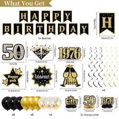 50th Birthday Decorations for Men, Black Gold Back