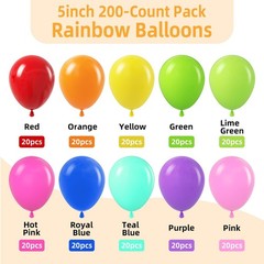 200pcs Rainbow Balloons Bulk, 5 Inch Small Latex Balloons Assorted Colors for…