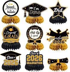 Graduation Decorations 2026 – Black Gold Graduation Honeycomb for Table Cente…