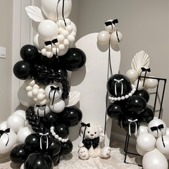 Black and White Bow Balloons 60pcs, Pearl White Black Balloons with Diy Ribbo…