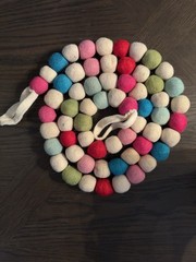 Felted Wool Pom Pom Garland Mini Ball 1”- 6 feet Christmas Holiday Multi-Colored
