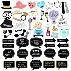 52 PCS Wedding Photo Booth Props with Stick Funny Supplies for Bride Groom
