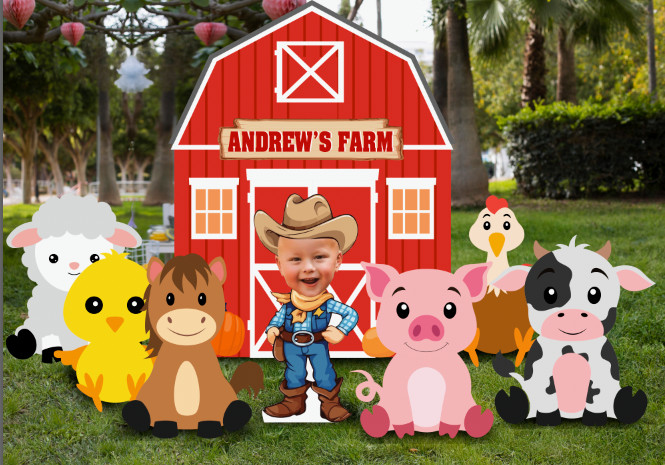 Farm Animals set party Props with Backdrop & A Personalized photo Standee