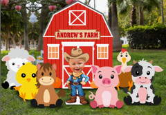 Farm Animals set party Props with Backdrop & A Personalized photo Standee