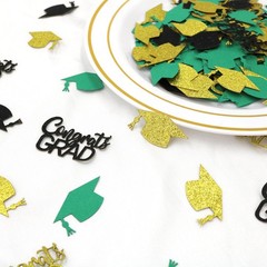 200 PCS Green Gold Graduation Confetti Class Of 2026 Glitter Table Scatter
