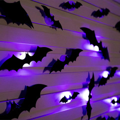 36 Pcs LED Halloween 3D Bats Decorations Wall Stickers, 4 Different Size Removab