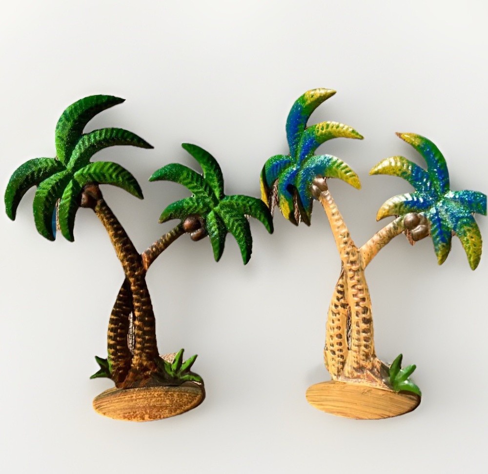 Palm Tree Metal Table Art Set of 2 Tropical Hawaiian Luau Party Decor New