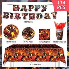 114Pcs Deadpool Party Decoration Spider Man Birthday Supplies Tableware Cups Set