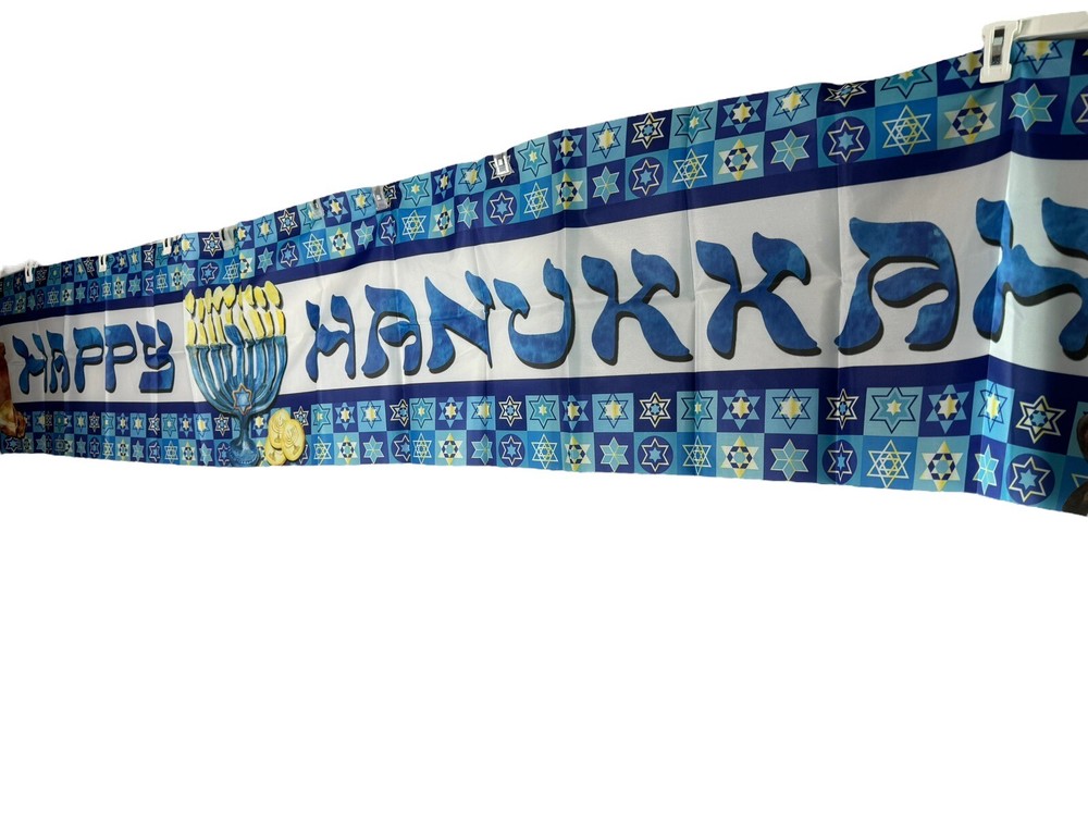 Happy Hanukkah Long Banner Large Polyester Flag Indoor Outdoor Decoration