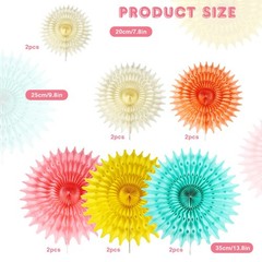 Paper Fans 12 PCS Colorful Rainbow Pastel Party Decorations Tissue Flower