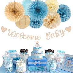 Light-Dusty Blue Beige-Champagne Baby-Shower Party-Decorations – 31Pcs Welcome H