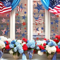 18 Sheets Valentines Window Cling Set St. Patrick’s Easter 4th of July 204 Pcs W