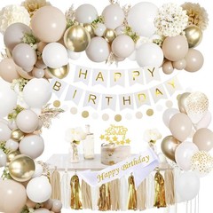 Upgraded Gold White Birthday Party Decorations for Girls Women Men with Happy Bi