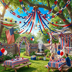 Patriotic Red Blue White Decorations 300Pcs Paper Chain Stripe 60Pcs Balloon 492