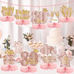 9Pcs 80th Birthday Decorations Pink Rose Gold Honeycomb Centerpieces for Wome…