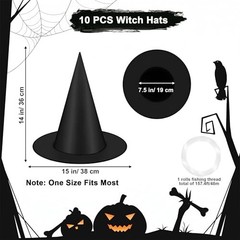 Halloween Witch Hats Decorations, 10 PCS Hanging Floating Witch Hats Bulk with