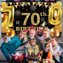 70th Birthday Decorations Set Party Banner Balloons Sash Cake Topper Candles