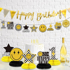 9 Pcs One Happy Dude Birthday Decoration One Happy Dude Honeycomb Centerpiece 1S