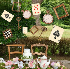 24 Pcs Wonderland Tea Party Decoration Vintage Hanging Ornaments Clock Playing C
