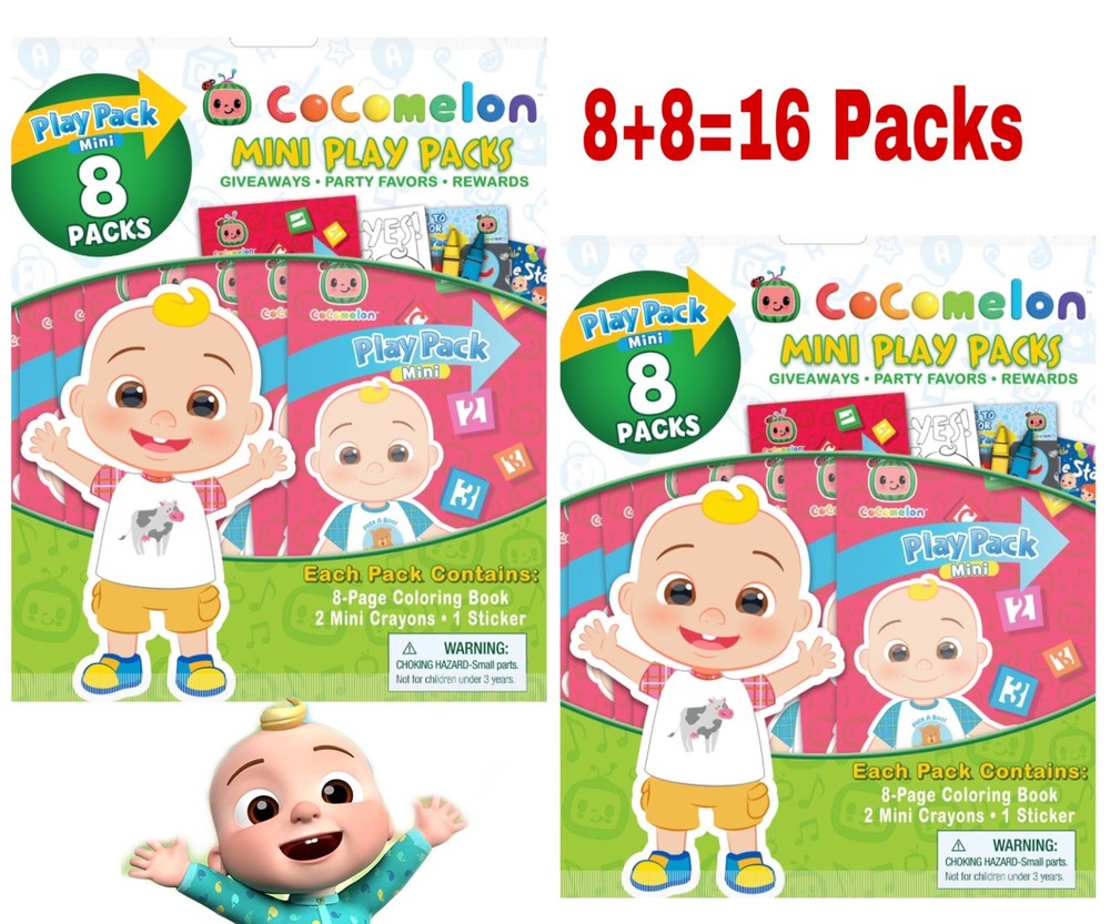 COCOMELON MINI COLORING PLAY PACKS 16 PACK NEW SEALED BIRTHDAY PARTY