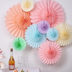 9 PCS Huge Pastel Hanging Paper Fans Macaron Birthday Party Decorations