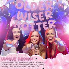 Set of 3 Pre Strung Older Wiser Hotter Glitter Banner Funny Birthday Banner for