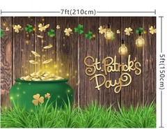 Happy St Patricks Day Party Backdrop 8x6FT Vintage Wood Board Lucky Clover…