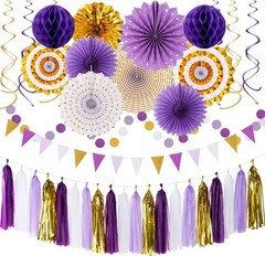Elegant Purple Gold Party Decor – 33pcs Assortment
