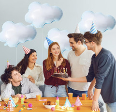 6 Pcs Cloud Balloons Large Aluminum Foil Blue Edge White Clouds Party Decor for