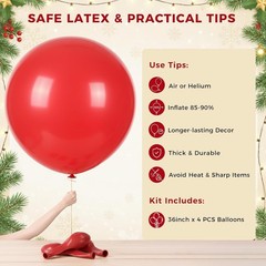 LovesTown 4PCS Large 36inch Red Giant Balloons for Wedding Engagement Graduation