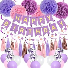 Purple Pink Birthday Party Decorations for Women Girls with Happy