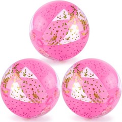 POPLAY 16 Inch Inflatable Beach Balls – 3 Pack Gold Glitter Pool Toys Summer Fun