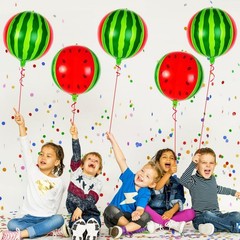 Watermelon round Balloons, 6 Pcs Watermelon Foil Balloons, Large Sweet Fruit Myl