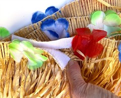 (4) Luau Party 9ft x 29in Grass Table Skirts Gold Silk Flowers Tiki Bar Tropical