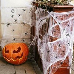 2 Pack Stretchable Spider Web + 2 Fake Spiders Halloween Party Decor Cobweb Prop