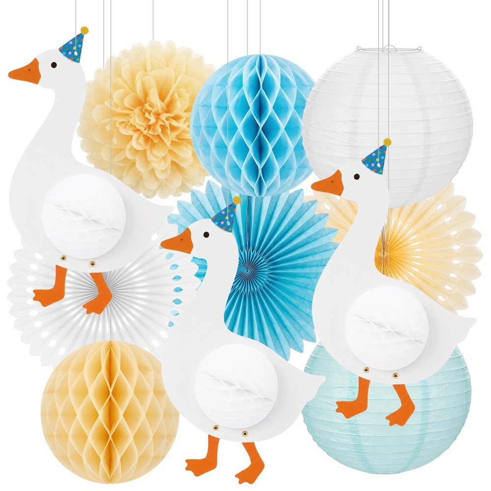 11 Pcs Silly Goose Hanging Decor Silly Goose Party Decorations Pom Poms Flowe…