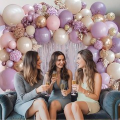 Purple Pink Beige Balloons Arch Kit, Double Stuffed Purple and Pink Balloon G…
