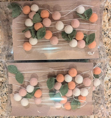 Sheep Farm Felt Ball Garland «Spring Blush» Lot of 2 – 12′ Long Each 100% Wool
