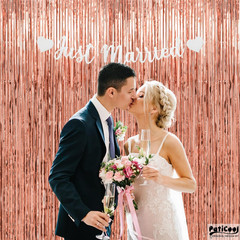 Thicken Rose Gold Tinsel Backdrop 4 Pack 13.2X8.2 FT, Foil Fringe Curtains, Birt