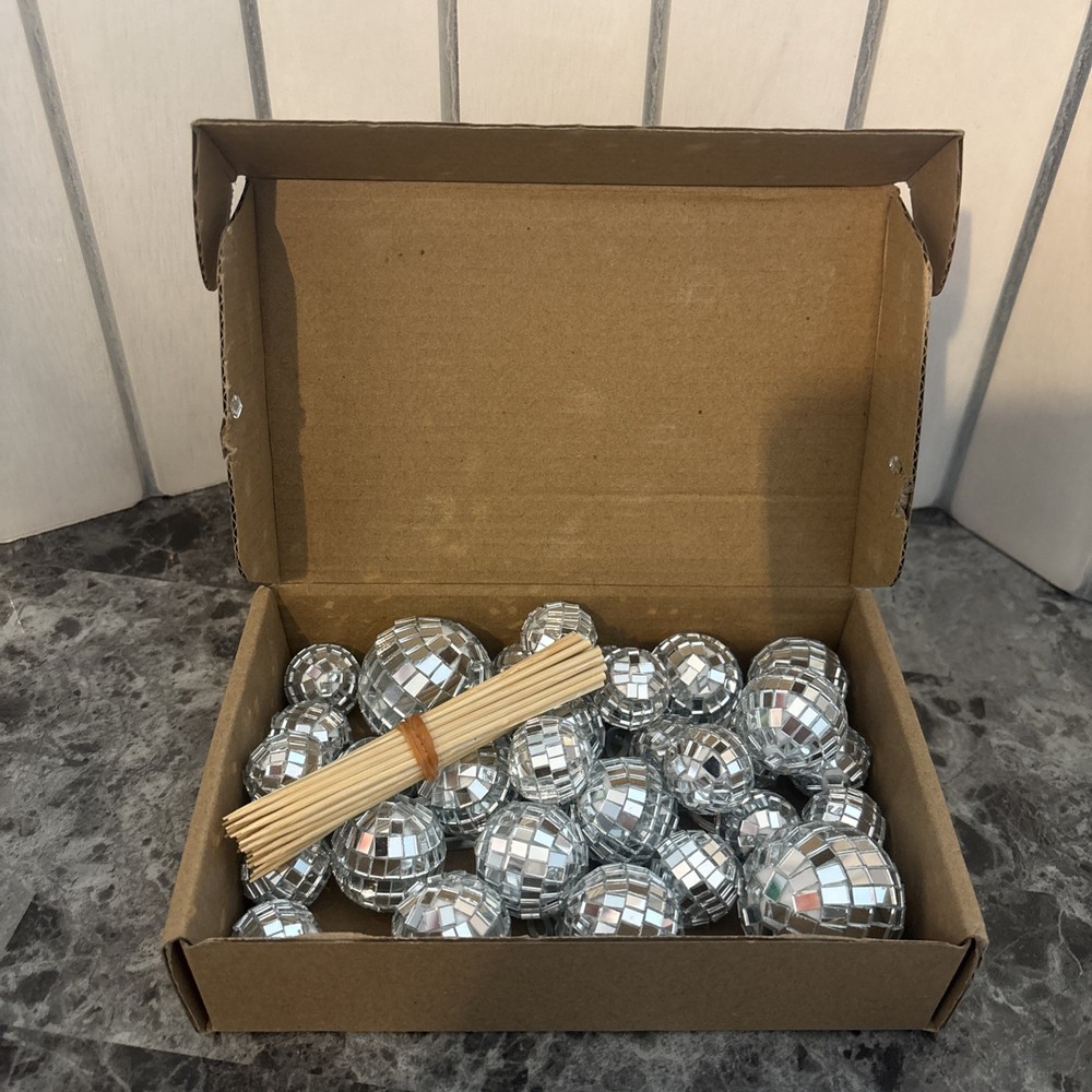Mini Disco Balls silver Assorted Pack of 31 Party Decor ornaments cake toppers