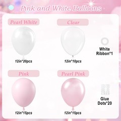 60pcs Pink and White Balloons 12inch, Clear Pearl White Pink Balloons for Wed…