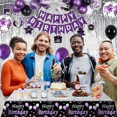 Purple and Black Birthday Party Decorations for Women & Girls – Bday Banner, Bal