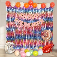 4 Pack Wavy Rainbow Foil Fringe Curtains | Colorful Tinsel Backdrop for Parties